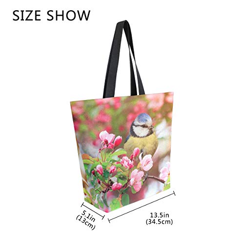 Moda Casual reutilizable bolsas de comestibles pájaros sentado ramas de rosa cerezo flor primavera hombres mujeres hombro bolsa de lona