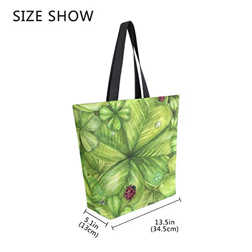 Moda Casual reutilizable bolsas de comestibles trébol y mariquita Hombres Mujeres hombro bolsa de lona