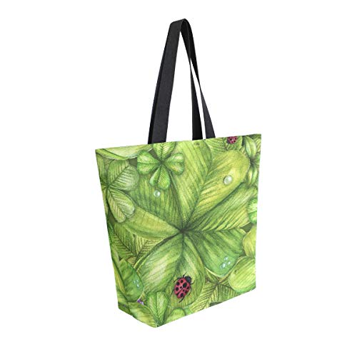 Moda Casual reutilizable bolsas de comestibles trébol y mariquita Hombres Mujeres hombro bolsa de lona