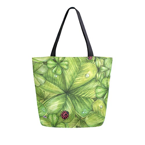 Moda Casual reutilizable bolsas de comestibles trébol y mariquita Hombres Mujeres hombro bolsa de lona