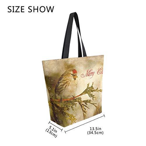 Moda Casual reutilizable bolsas de comestibles Vintage Navidad con pájaro invierno hombres mujeres hombro bolsa de lona