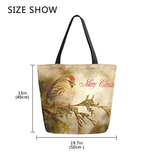Moda Casual reutilizable bolsas de comestibles Vintage Navidad con pájaro invierno hombres mujeres hombro bolsa de lona