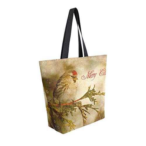Moda Casual reutilizable bolsas de comestibles Vintage Navidad con pájaro invierno hombres mujeres hombro bolsa de lona