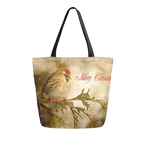 Moda Casual reutilizable bolsas de comestibles Vintage Navidad con pájaro invierno hombres mujeres hombro bolsa de lona