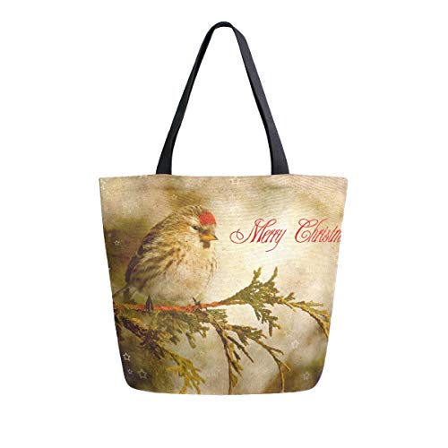 Moda Casual reutilizable bolsas de comestibles Vintage Navidad con pájaro invierno hombres mujeres hombro bolsa de lona