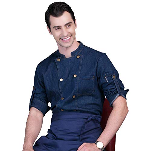 Moda Vaquero Cocinero Manga Larga Camisa Cocina Coreana Ropa de Trabajo de Chef Chaqueta Chef,XXL