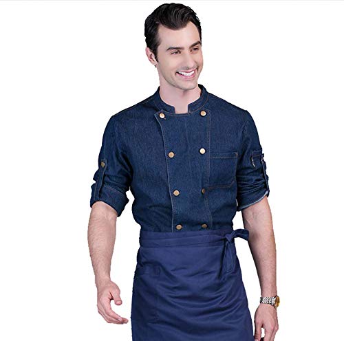 Moda Vaquero Cocinero Manga Larga Camisa Cocina Coreana Ropa de Trabajo de Chef Chaqueta Chef,XXL