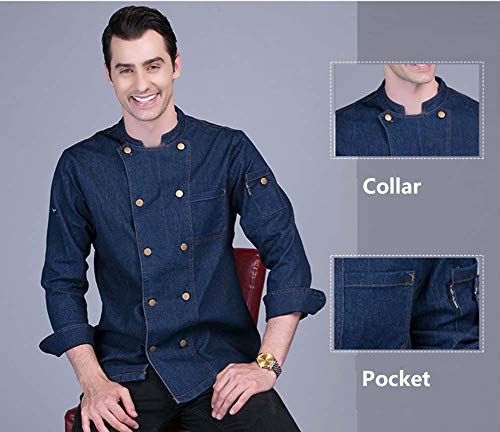 Moda Vaquero Cocinero Manga Larga Camisa Cocina Coreana Ropa de Trabajo de Chef Chaqueta Chef,XXL