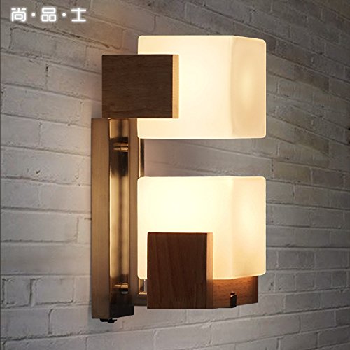 Moderna Lámpara De Pasillo De Pasillo De Hotel De Sala De Estar Simple Y Moderna De Noche De Dormitorio Cálido De Madera Nórdica,Lámpara De Pared De Azúcar De Cubo De Cabeza Doble