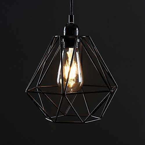 Moderna Pantalla Lampara Techo - Estilo Jaula Geométrica Colgante - Metal Negro - Iluminación Interior