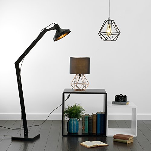 Moderna Pantalla Lampara Techo - Estilo Jaula Geométrica Colgante - Metal Negro - Iluminación Interior