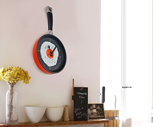 Moderna Sartén de Huevos Cubiertos Reloj de Pared Cocina única Decoración Color Rojo