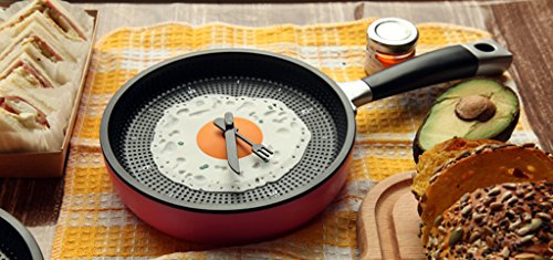 Moderna Sartén de Huevos Cubiertos Reloj de Pared Cocina única Decoración Color Rojo