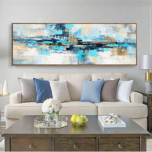 Moderna Sobre Carteles Cuadro En Lienzo,Pintura Azul Marino Imágenes Abstracta Impresiones De La Lona Arte De La Pared Para La Decoración De La Sala De Estar-(Sin Marco)(60x180cm)