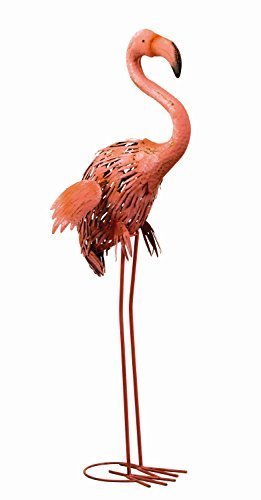 Moderno Escultura de jardín Figura de jardín Flamenco de Metal de pie Altura 86 cm
