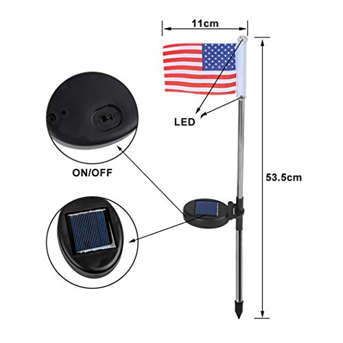 Moent Energía Solar 2PC Energía de luz Solar Bandera Americana LED Jardín al Aire Libre Ruta Paisaje Lámpara Decoración