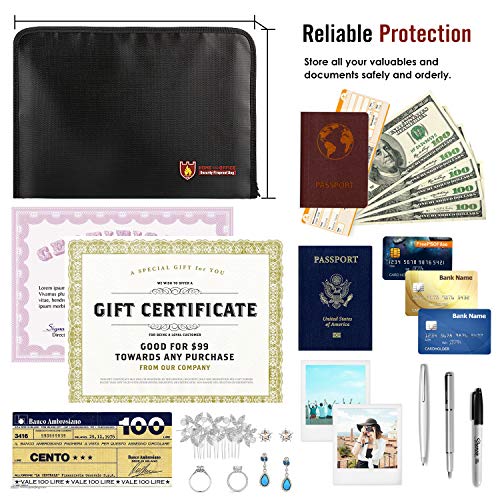 MoKo Bolsa Resistente al Fuego Ignífuga y Impermeable Portátil Tamaño A4, Carpeta Clasificadora Expandible con Cremallera de Maxima Protección de Silicona (14.3"x 9.8") - Negro