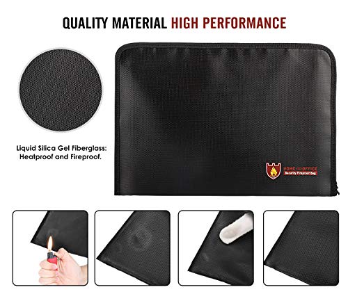 MoKo Bolsa Resistente al Fuego Ignífuga y Impermeable Portátil Tamaño A4, Carpeta Clasificadora Expandible con Cremallera de Maxima Protección de Silicona (14.3"x 9.8") - Negro