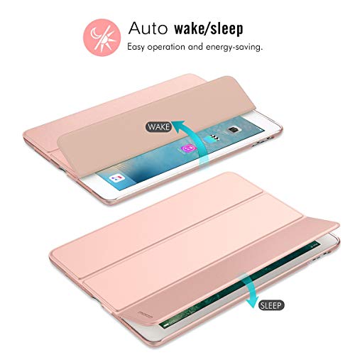 MoKo Funda para iPad Pro 9.7 - Protectora Plegable Trasera Transparente Durable (Auto Sueño/Estela) para Apple iPad Pro 9.7 Pulgadas 2016 Tableta（No Apto Nuevo Apple iPad 9.7 2017, Oro Rosa
