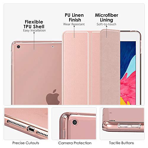 MoKo Funda para Nuevo iPad 8ª Generación 10.2" 2020 (10.2 Pulgadas) / iPad 7ª Generación 2019, Delgado Función de Soporte TPU Protectora Plegable Cubierta Trasera Transparente - Oro Rosa
