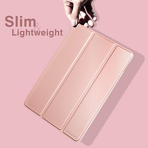 MoKo Funda para Nuevo iPad 8ª Generación 10.2" 2020 (10.2 Pulgadas) / iPad 7ª Generación 2019, Delgado Función de Soporte TPU Protectora Plegable Cubierta Trasera Transparente - Oro Rosa