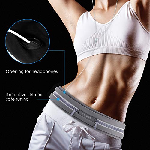 MoKo Riñoneras Belt Universal - Deportivo Cinturón de Correr con Cremallera y Prueba de Sudor para Ejercicios para iPhone 11, 11 Pro, 11 Pro MAX, Pixel 4, Pixel 4 XL, Galaxy S10 S10 Plus S10e, Gris