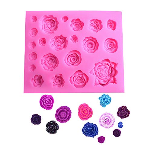 Molde de silicona con diseño de flores, 21 cavidades, para decoración de pasteles de azúcar, arcilla polimérica, cera de jabón para hacer proyectos de manualidades
