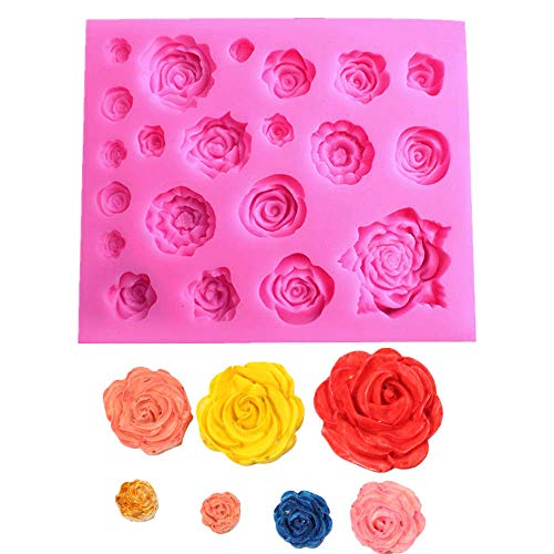 Molde de silicona con diseño de flores, 21 cavidades, para decoración de pasteles de azúcar, arcilla polimérica, cera de jabón para hacer proyectos de manualidades