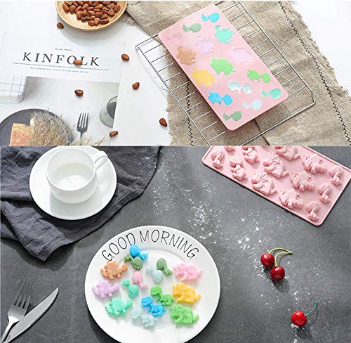 Molde de silicona para cubitos de hielo, diseño de dinosaurio, para decoración de tartas, chocolate, galletas, dulces, gelatina, jabón, hornear, bricolaje, 15 cavidades, color rosa