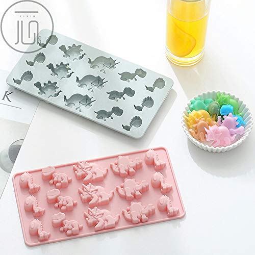 Molde de silicona para cubitos de hielo, diseño de dinosaurio, para decoración de tartas, chocolate, galletas, dulces, gelatina, jabón, hornear, bricolaje, 15 cavidades, color rosa