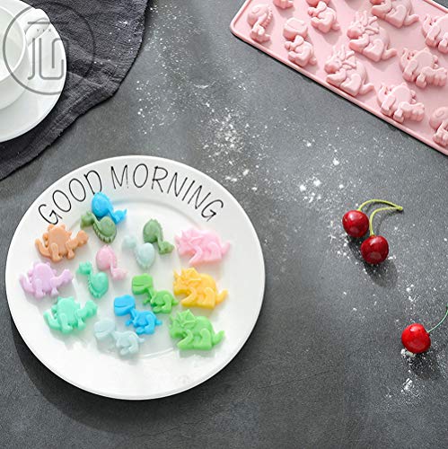 Molde de silicona para cubitos de hielo, diseño de dinosaurio, para decoración de tartas, chocolate, galletas, dulces, gelatina, jabón, hornear, bricolaje, 15 cavidades, color rosa