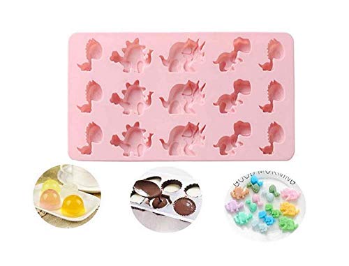 Molde de silicona para cubitos de hielo, diseño de dinosaurio, para decoración de tartas, chocolate, galletas, dulces, gelatina, jabón, hornear, bricolaje, 15 cavidades, color rosa
