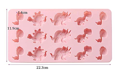 Molde de silicona para cubitos de hielo, diseño de dinosaurio, para decoración de tartas, chocolate, galletas, dulces, gelatina, jabón, hornear, bricolaje, 15 cavidades, color rosa