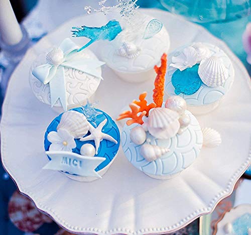 Molde de silicona para fondant, conchas, cola de sirena, caballito de mar, estrella de mar, coral, herramientas de horneado hechas a mano para decoración de pasteles con tema de sirena (6 unidades)