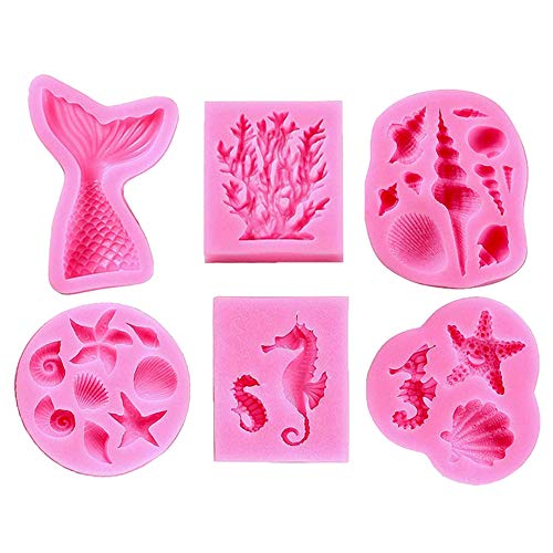 Molde de silicona para fondant, diseño de concha de Halloween, concha, cola de sirena, caballito de mar, herramientas de horneado hechas a mano para decoración de tartas con temática de sirena