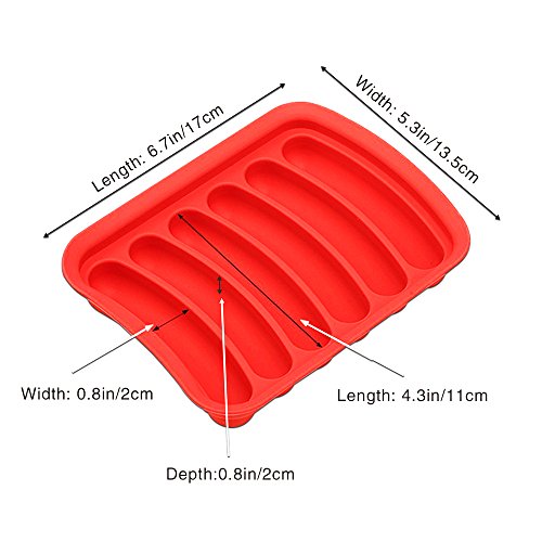 Molde de silicona para hamburguesas de 6 cavidades para salchichas Hot Dogs DIY hecho a mano, moldes YuCool para cubitos de hielo, bandeja de pan, caramelo, gelatina, chocolate y torta, color rojo