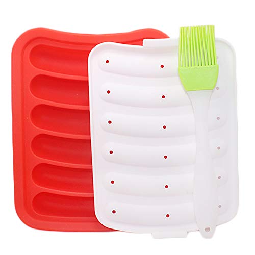 Molde de silicona para hamburguesas de 6 cavidades para salchichas Hot Dogs DIY hecho a mano, moldes YuCool para cubitos de hielo, bandeja de pan, caramelo, gelatina, chocolate y torta, color rojo