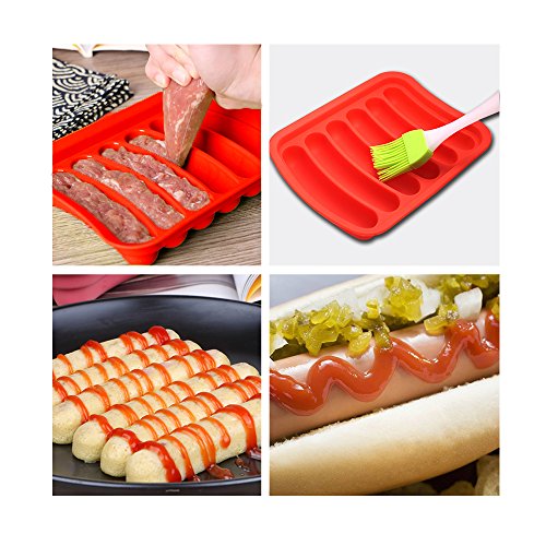 Molde de silicona para hamburguesas de 6 cavidades para salchichas Hot Dogs DIY hecho a mano, moldes YuCool para cubitos de hielo, bandeja de pan, caramelo, gelatina, chocolate y torta, color rojo