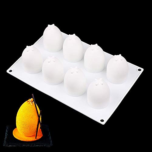 Molde de silicona para huevos de Pascua HIMM 3D, paquete de 8, molde para hornear huevos, color blanco, para hornear tartas, chocolate, mousse, galletas, postres, 10 x 6 pulgadas
