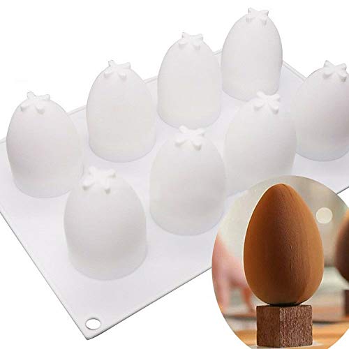 Molde de silicona para huevos de Pascua HIMM 3D, paquete de 8, molde para hornear huevos, color blanco, para hornear tartas, chocolate, mousse, galletas, postres, 10 x 6 pulgadas