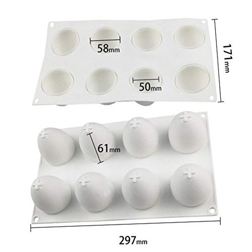 Molde de silicona para huevos de Pascua HIMM 3D, paquete de 8, molde para hornear huevos, color blanco, para hornear tartas, chocolate, mousse, galletas, postres, 10 x 6 pulgadas