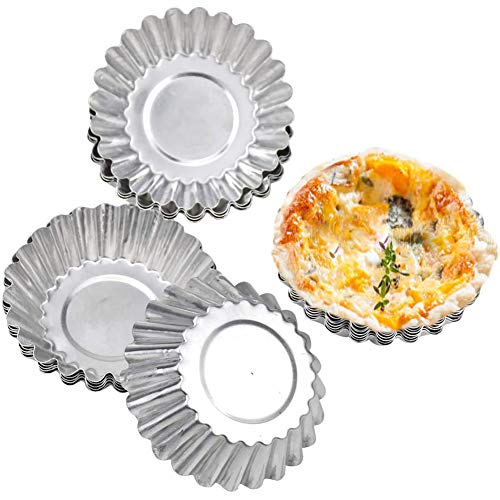 Molde de Tartaleta de Huevo Aluminio - WENTS 40PCS Moldes Mini Tartaletas Molde para Magdalenas Moldes para Hornear Molde del Pudin para Galletas no Adhesivo y Reutilizable Plateado