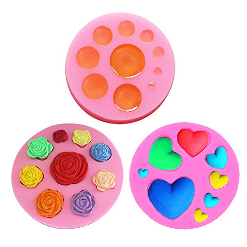 Molde miniatura de silicona para fondant de resina con forma de corazón de rosa para decoración de tartas, arcilla, molde para fondant, juego de 3