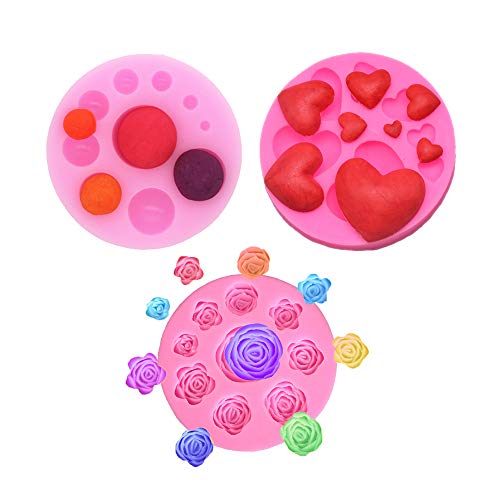 Molde miniatura de silicona para fondant de resina con forma de corazón de rosa para decoración de tartas, arcilla, molde para fondant, juego de 3
