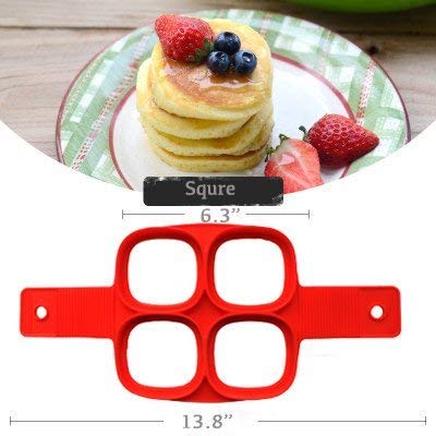 Molde para cocinar panqueques con tapa giratoria, paquete de 2 antiadherente Fabricante de moldes para panqueques de silicona Desayuno Pancake (Corazón y cuadrado)