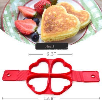 Molde para cocinar panqueques con tapa giratoria, paquete de 2 antiadherente Fabricante de moldes para panqueques de silicona Desayuno Pancake (Corazón y cuadrado)