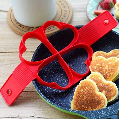 Molde para cocinar panqueques con tapa giratoria, paquete de 2 antiadherente Fabricante de moldes para panqueques de silicona Desayuno Pancake (Corazón y cuadrado)