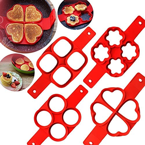Molde para cocinar panqueques con tapa giratoria, paquete de 2 antiadherente Fabricante de moldes para panqueques de silicona Desayuno Pancake (Corazón y cuadrado)