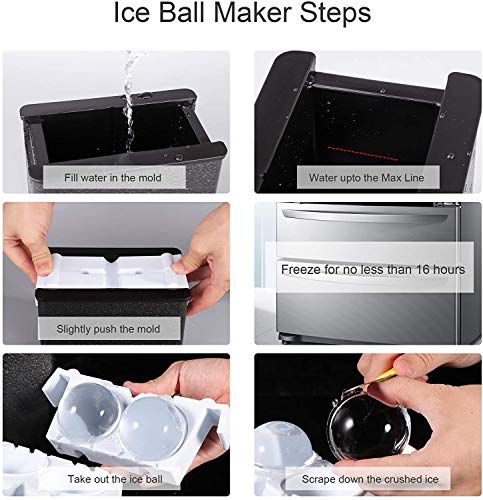 Molde para hacer bolas de hielo con forma de bola de hielo, molde esférico (sin burbujas, molde de 2 cavidades, 2,36 pulgadas, silicona)