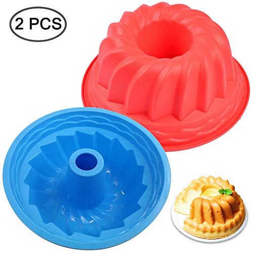 Molde para hornear redondo de silicona estriado, paquete de 2, molde para pan mousse antiadherente para hornear SENHAI - rojo, azul
